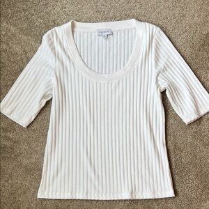 Evereve Ivory Ribbed Knit Top Size Medium